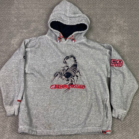 Vintage Y2K 90s Exco Jeans Scorpion Hoodie Men's Large Gray - Picture 1 of 16